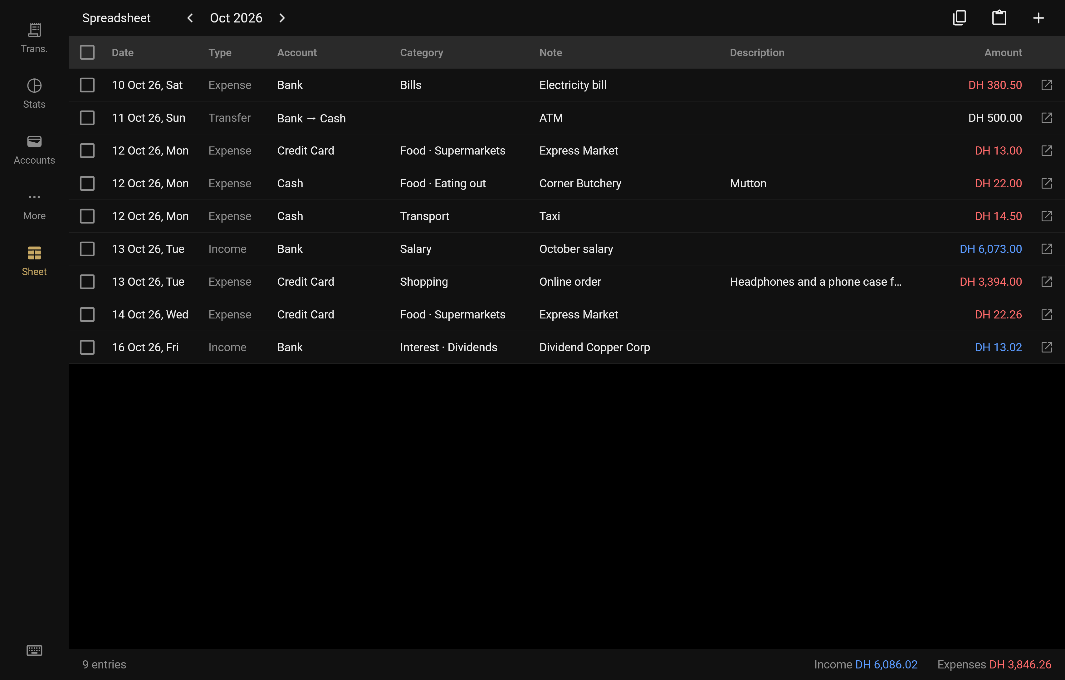 Amin's spreadsheet view in the web app